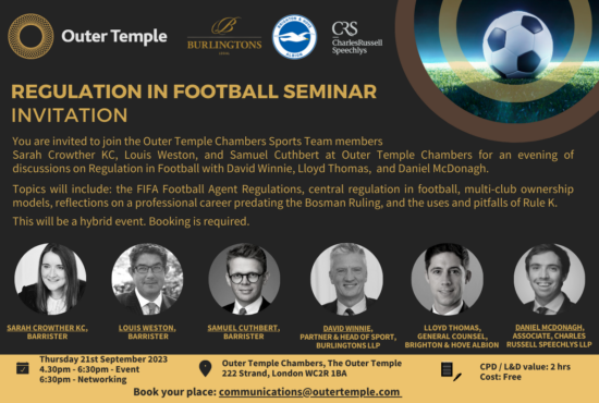 Event: Regulation in Football Seminar. Thursday, 21st September 2023