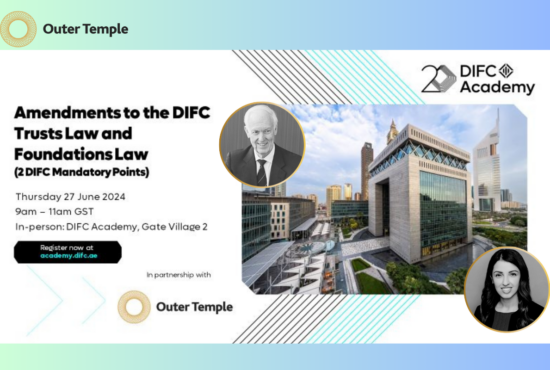 David Russell KC and Shabana Saleem speaking at the DIFC Academy on 'Amendments to the DIFC Trusts Law and Foundations Law'.