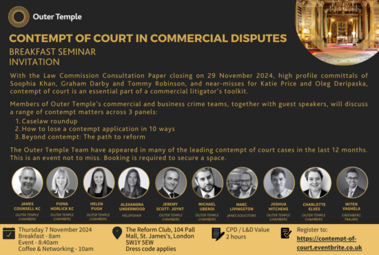 Invitation: 'Contempt of Court In Commercial Disputes' Breakfast Seminar