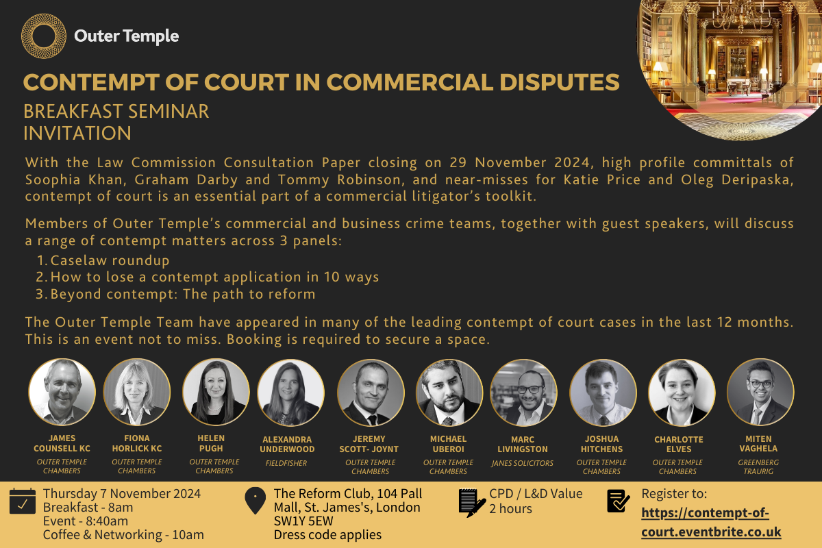 Invitation: 'Contempt of Court In Commercial Disputes' Breakfast Seminar