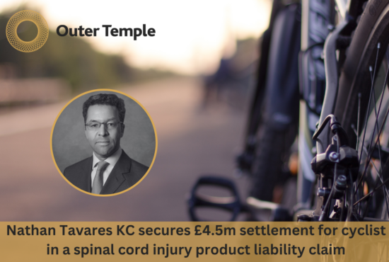 Nathan Tavares KC secures £4.5m settlement for cyclist in a spinal cord injury product liability claim
